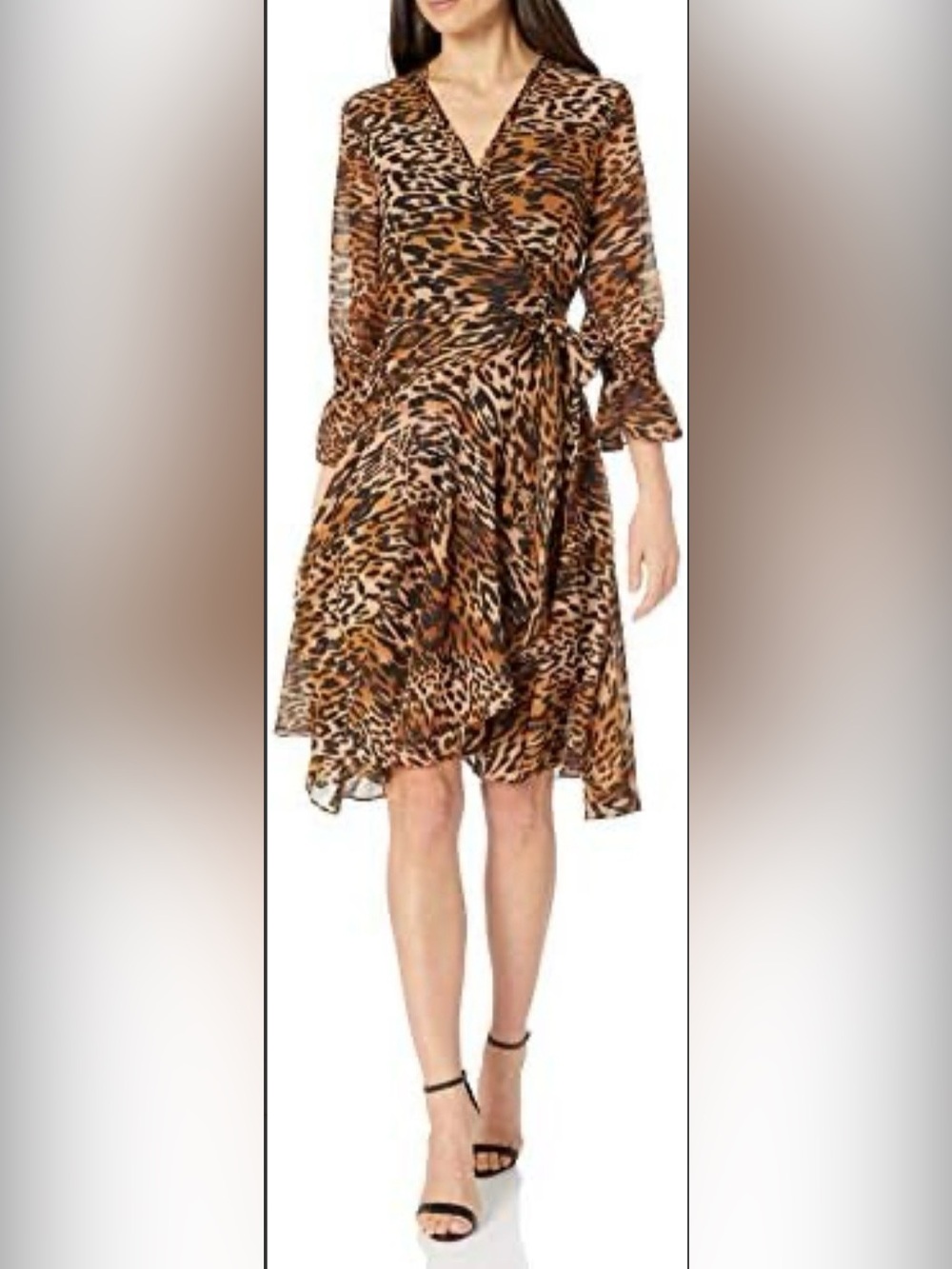 TAHARI Women's Leopard Print Dress With Tie Waist